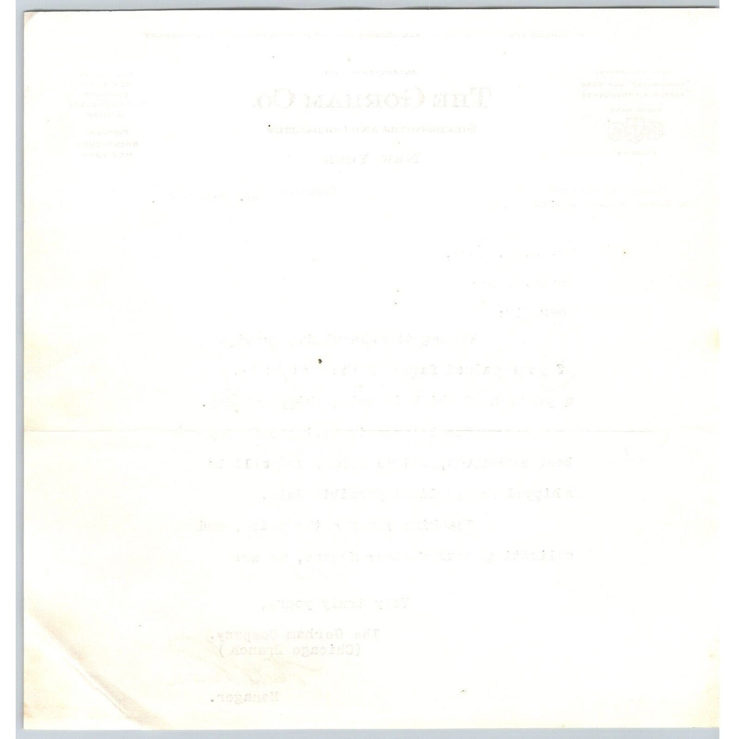 Gorham Co. Silversmiths to "Leys" Jewelers Butte, MT 1919 Letterhead 3rd Payment