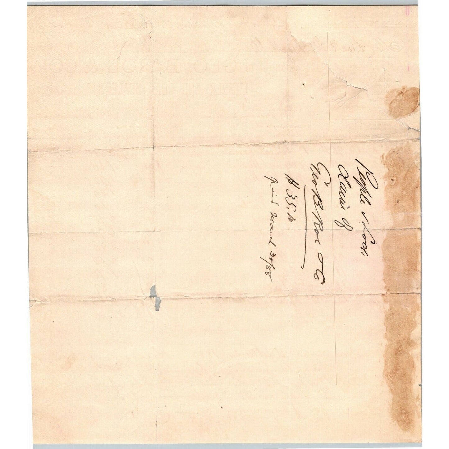 Geo. B. Roe & Co. 1887 Letterhead Flushing, LI NY Lumber Coal Timber Lime Lath