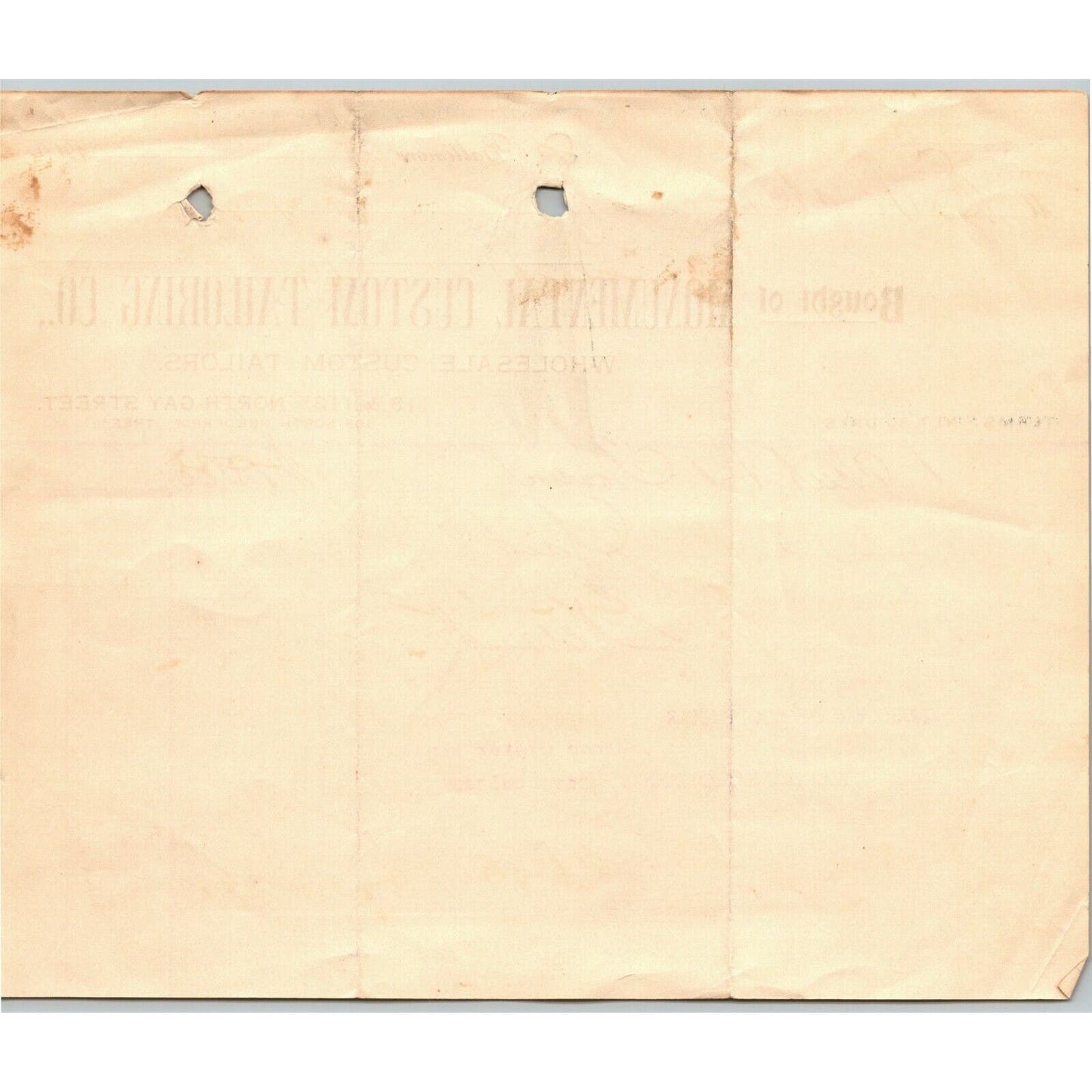 1900 Letterhead Billhead "Monumental Custom Tailors" Baltimore Ephraim Baker*