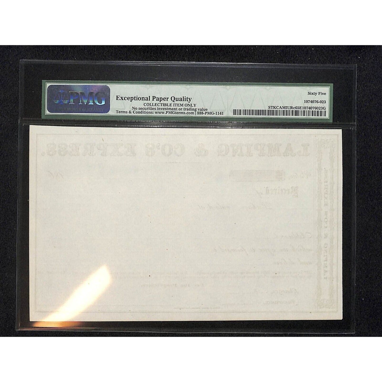 Lamping & Co's Express 1860's NOS Shipping Receipt PMG Graded Gem Uncirculated