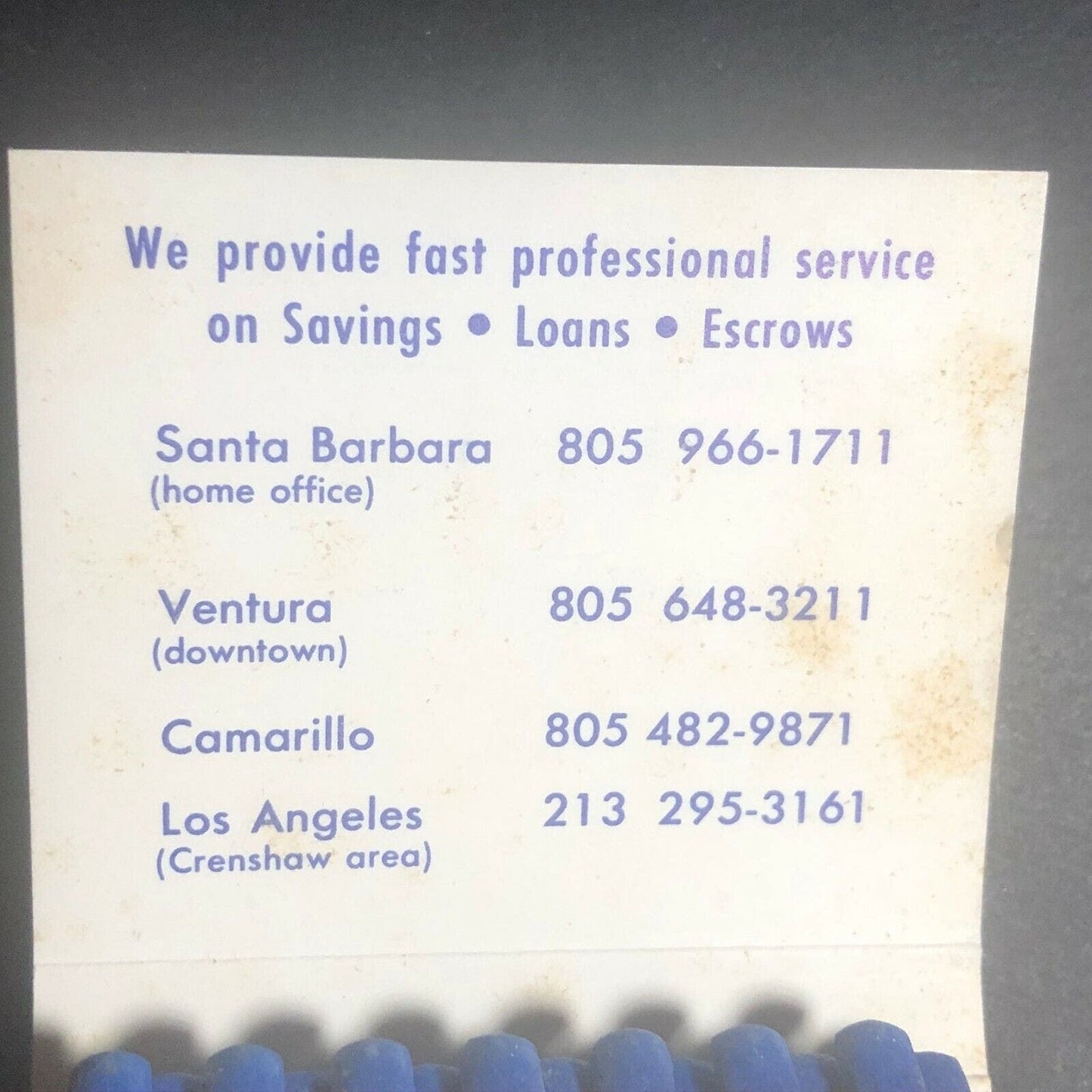 Scarce 60's-70's Full Matchbook - Santa Barbara Savings and Loan CA