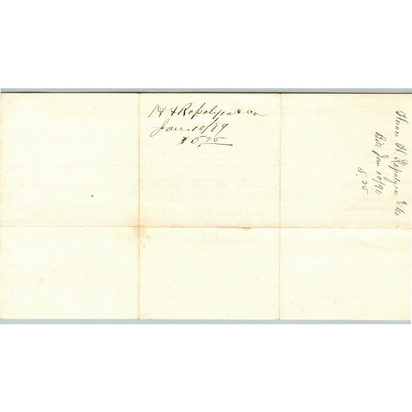 LIC, NY c1890 Letterhead Horace H. Rapalyea & Co. Coal and Wood Brick Cement