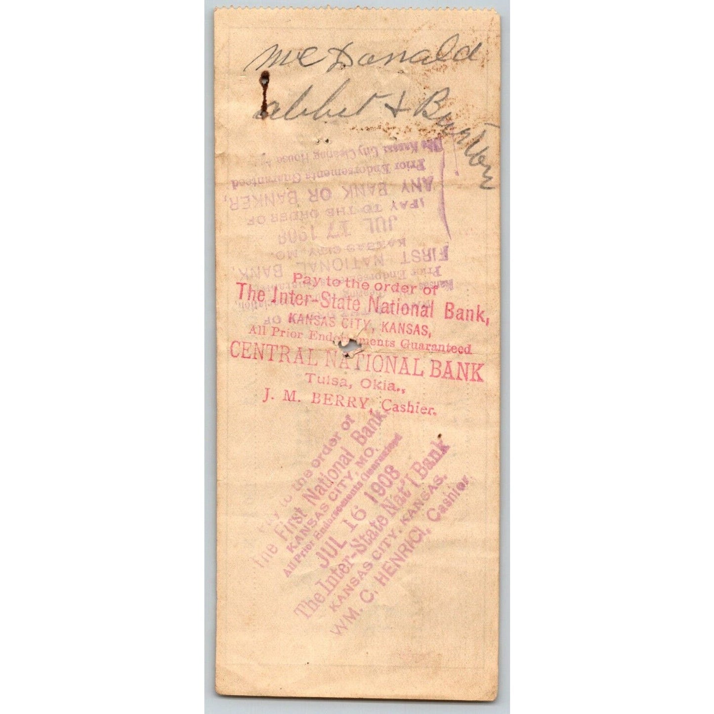 Catoosa, OK 1908 Indian Territory* Farmers Merchants $2.50 Bank Check - Scarce