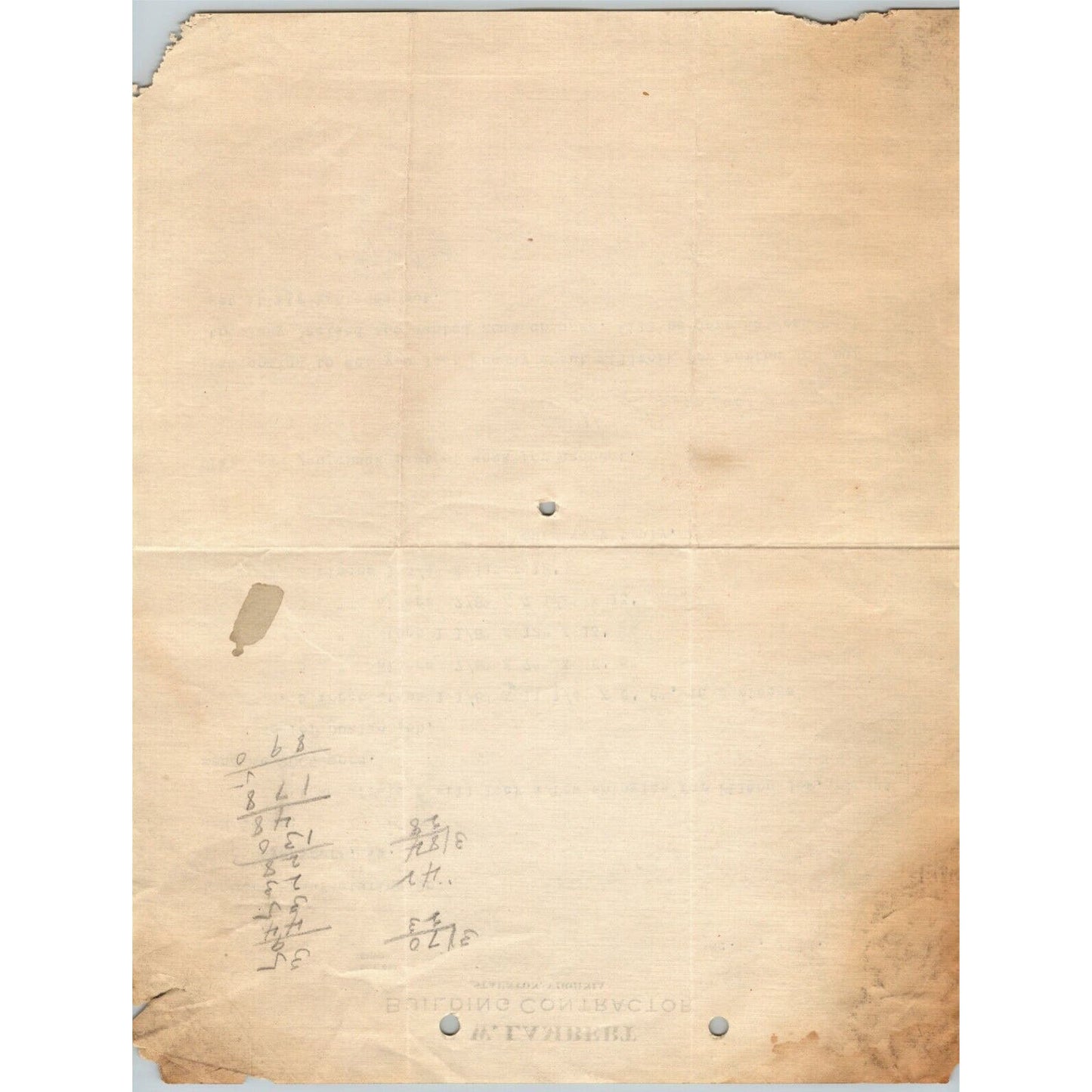 1914 Scarce C.W. Lambert Building Contractor Staunton, VA Letterhead