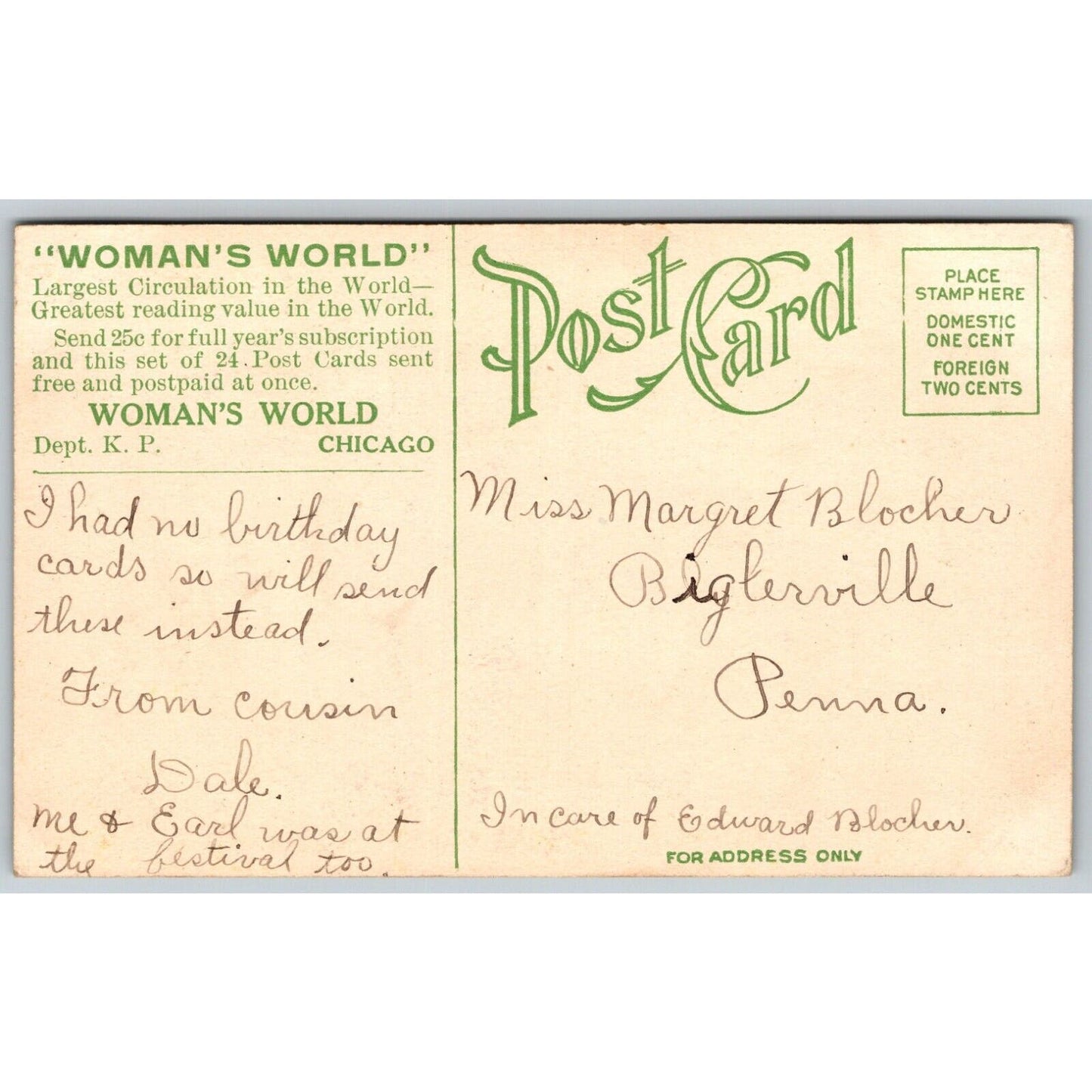 "Language of Flowers" Women's World "Be Mine" Floral Letter Postcard c1910's VGC