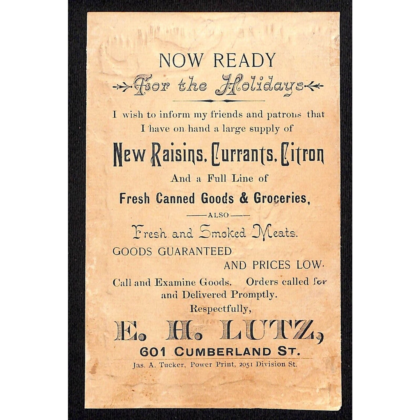 E.H. Lutz Victorian Trade Card New Raisins, Currants Citron Winter Church Scene