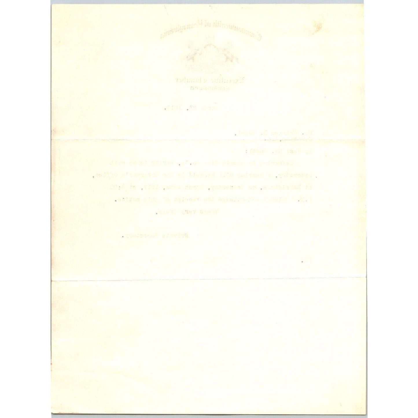 1917 Commonwealth of Pennsylvania Executive Chamber "Engel" Letterhead