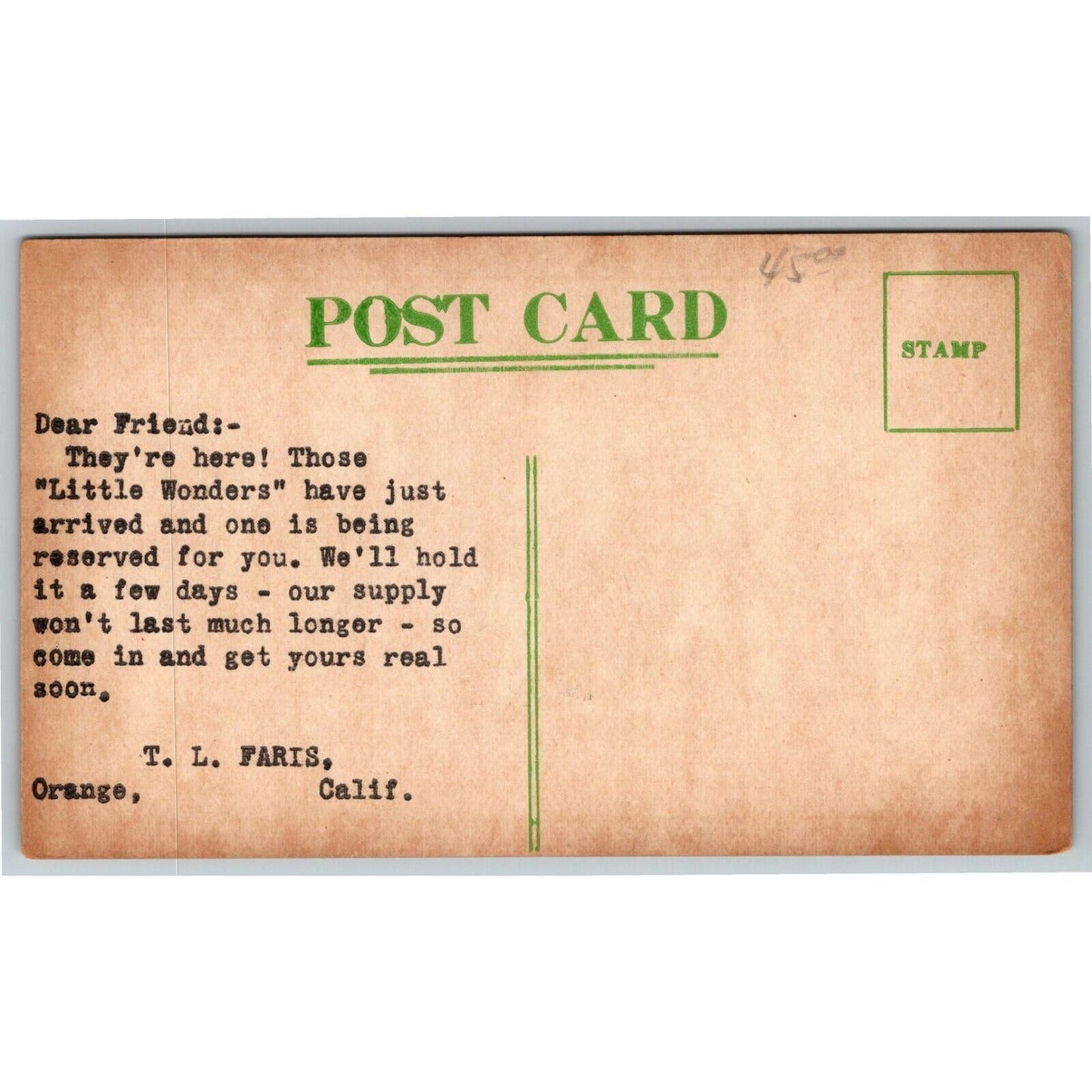 Vintage c1922 Advertising Postcard - "Little Wonder" Chick Fountain