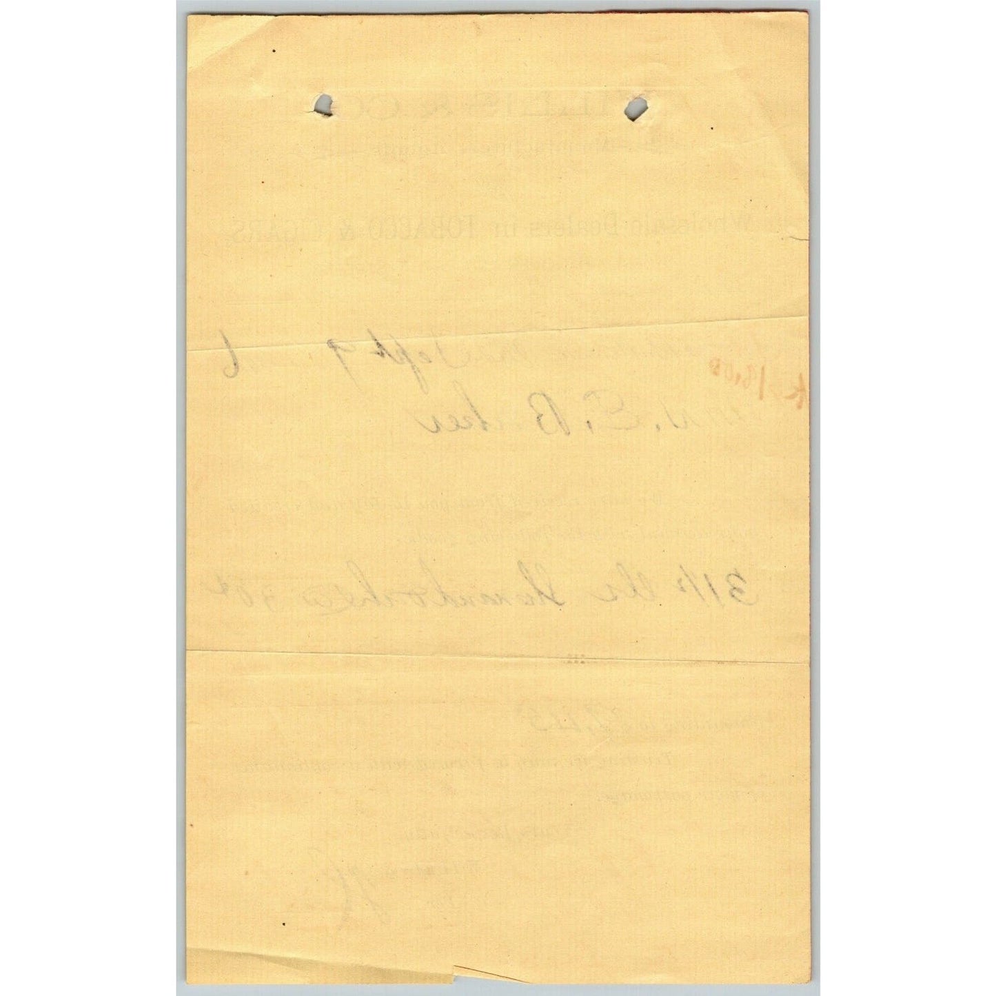 1896 Letterhead Billhead Receipt Willis & Co. Tobacco Baltimore Ephraim Baker*