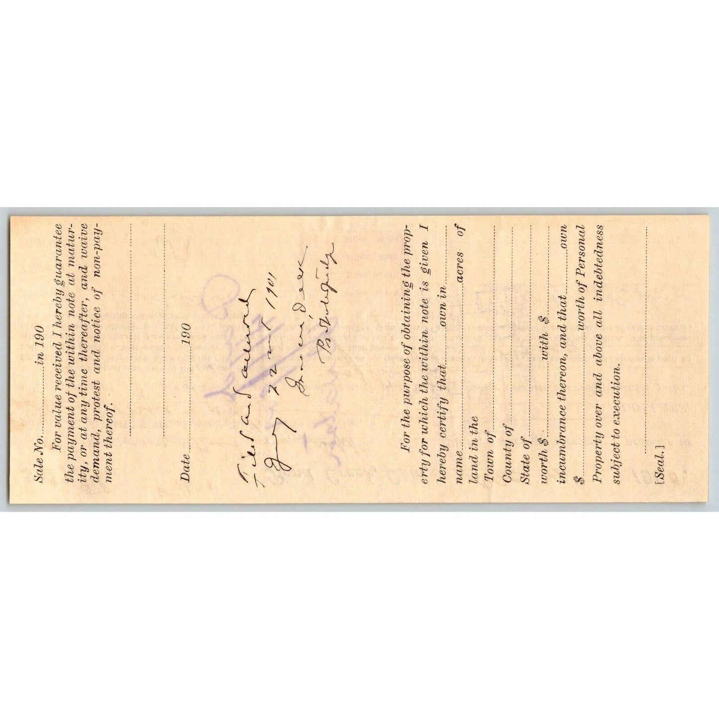 Pond Creek, Ok Territory 1900 $39.50 Promissory Note C.S. Watson w/ Rev Stamp