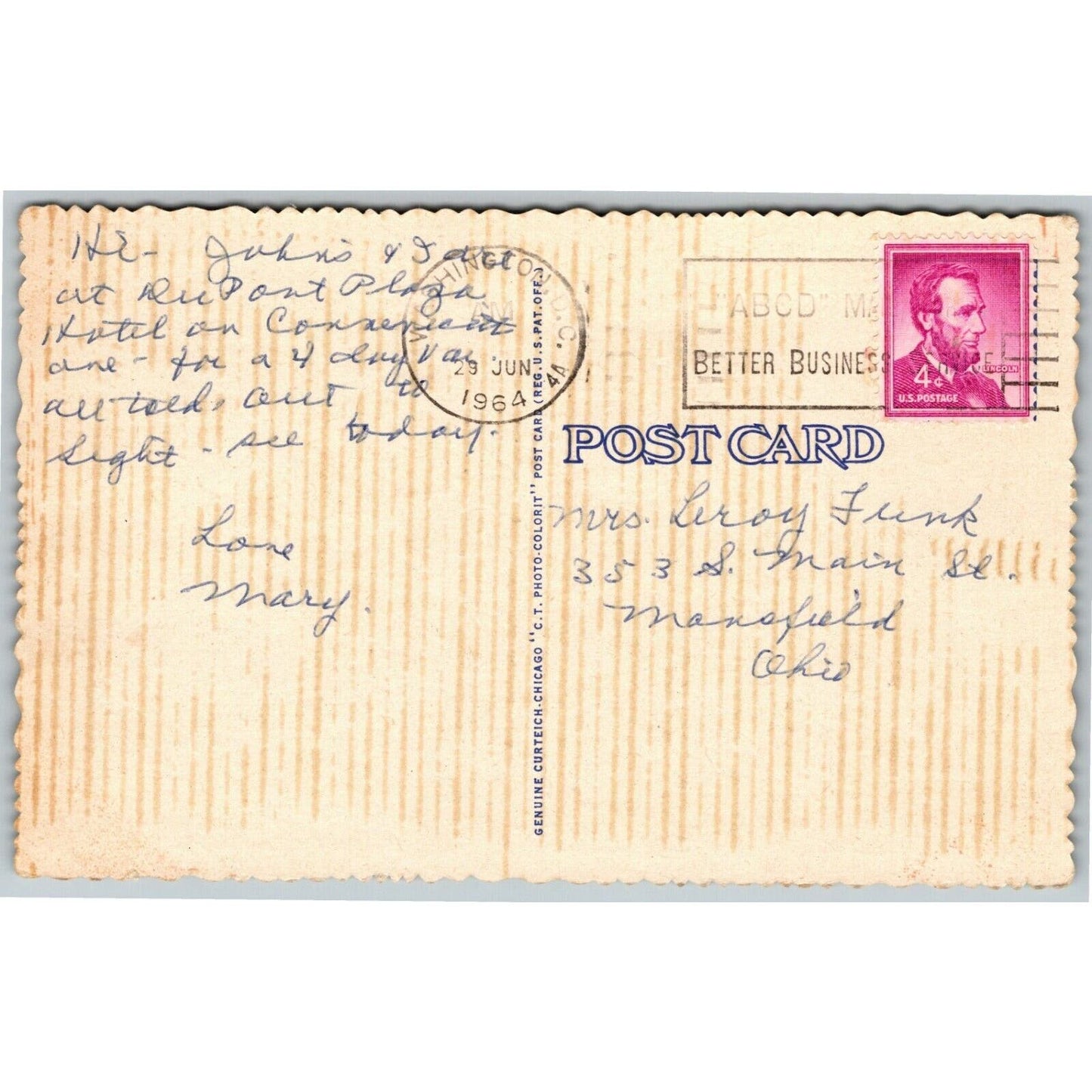 Vintage Linen Scalloped Postcard Treasure Room Intl. Eastern Star Temple Wash DC