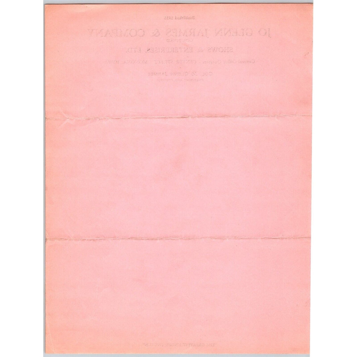 Jo Glenn Jarmes & Co. Shows & Enterprises Circus Letterhead c1936 Scarce