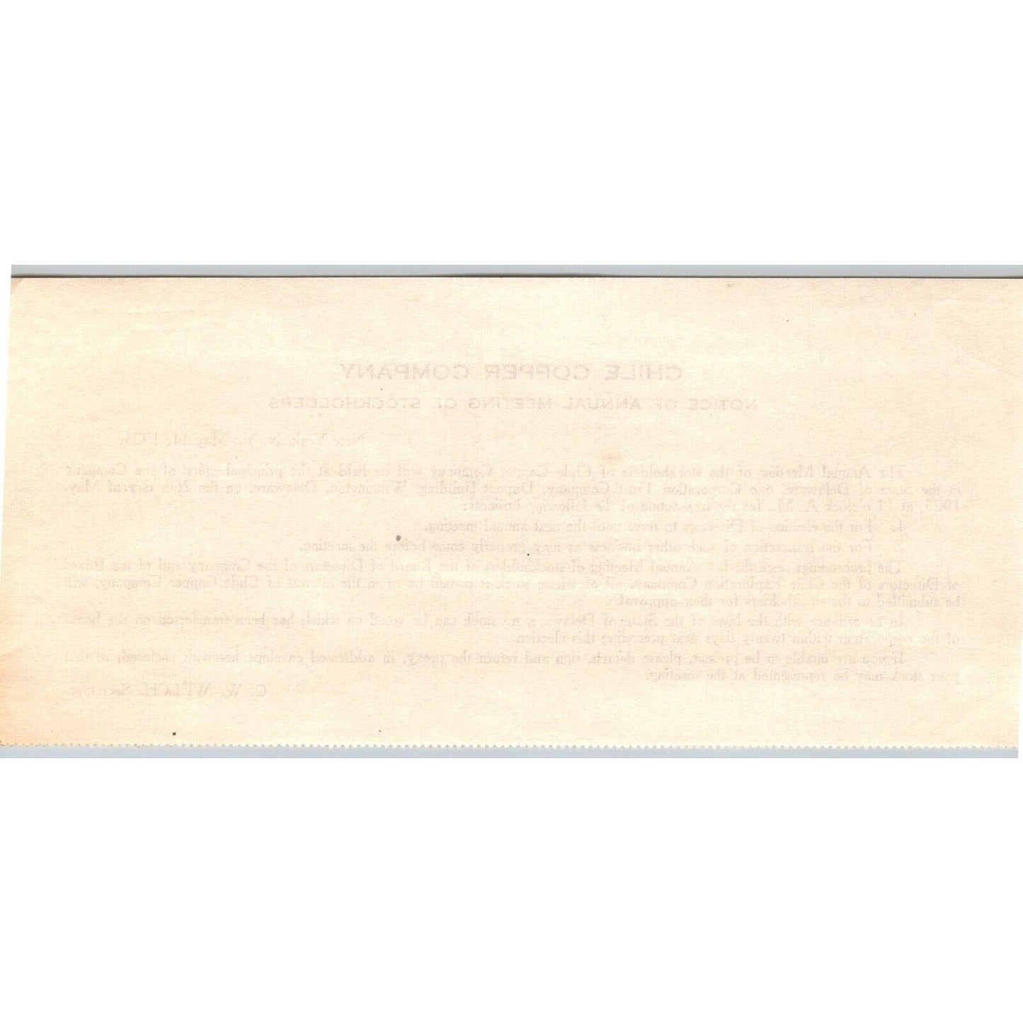 Chile Copper Company 1925 Annual Stockholder's Meeting Notice