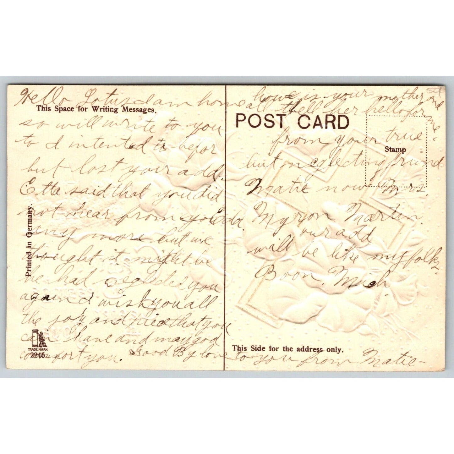 Easter Postcard "Blessings and Joys" Floral Cross Church Emb. NP c1910-15