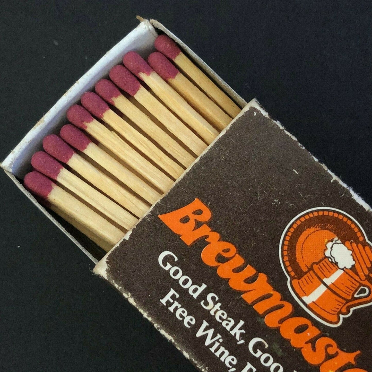 c1970's-80's Wooden Matchbox Matchbook "Brewmaster's Steak Wine Beer"