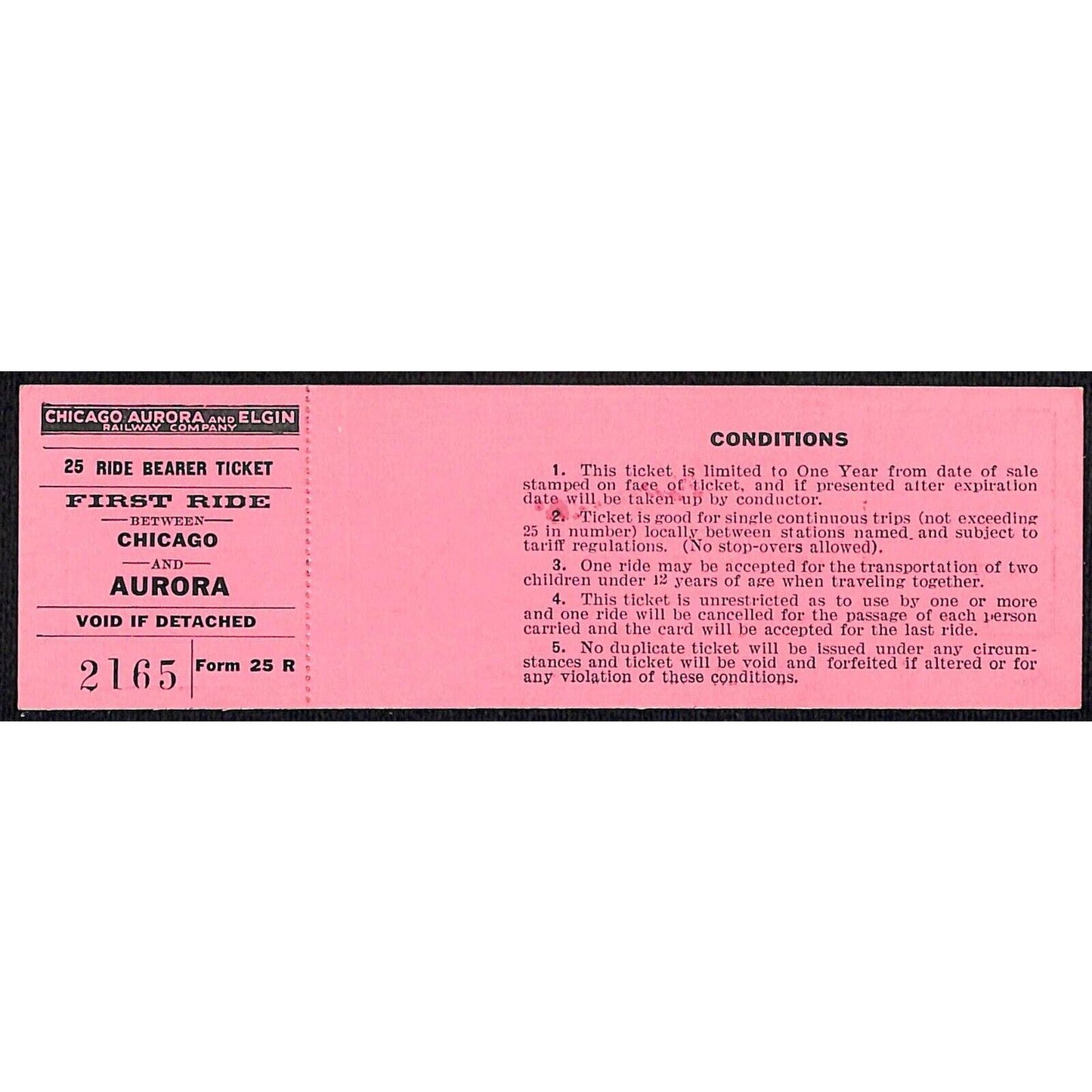 Chicago Aurora and Elgin Railway (1902-57) 25 Ride Ticket Forest Park / Aurora