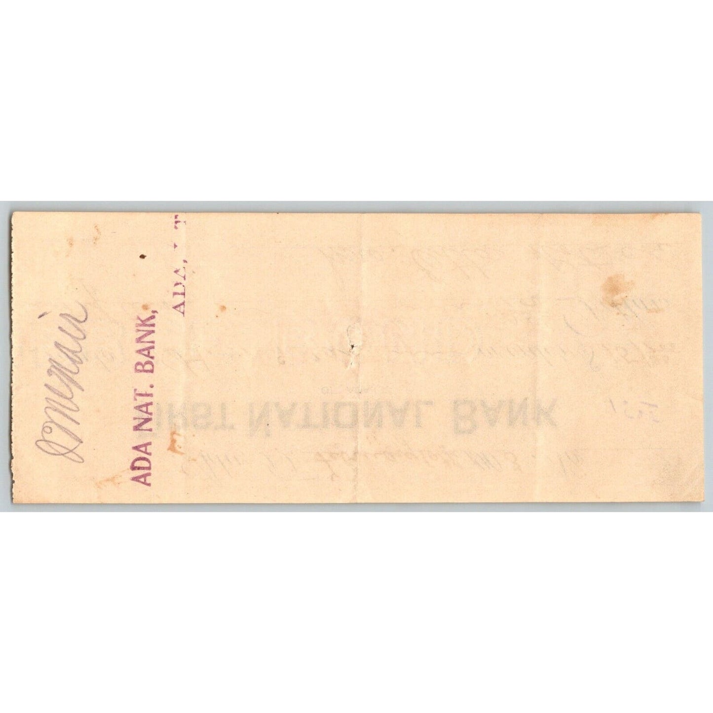 Ada, Oklahoma 1903 Indian Territory $15.25 First National Bank Check - Scarce