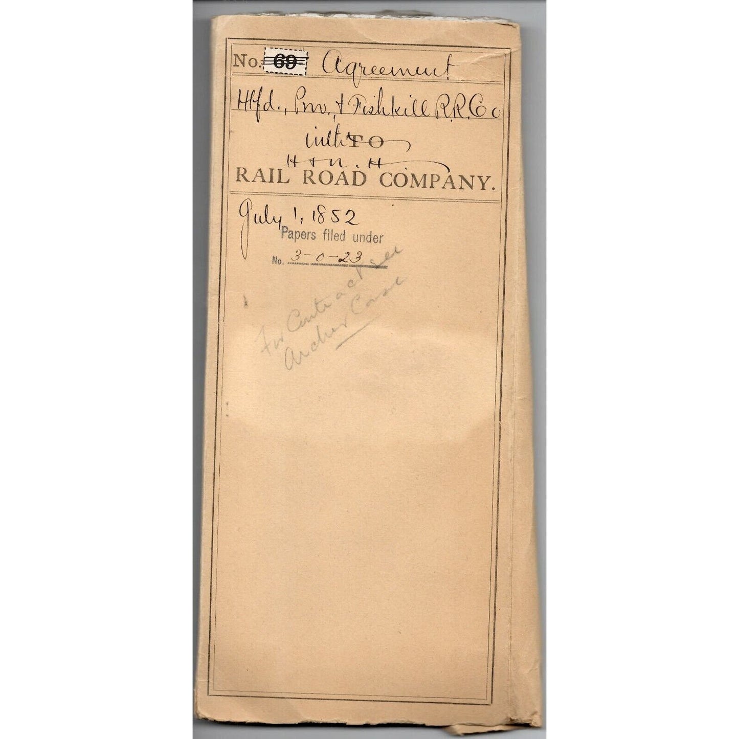 13pg.1852 Signed Agreement btwn Hartford & NH / Providence & Fishkill Railroads