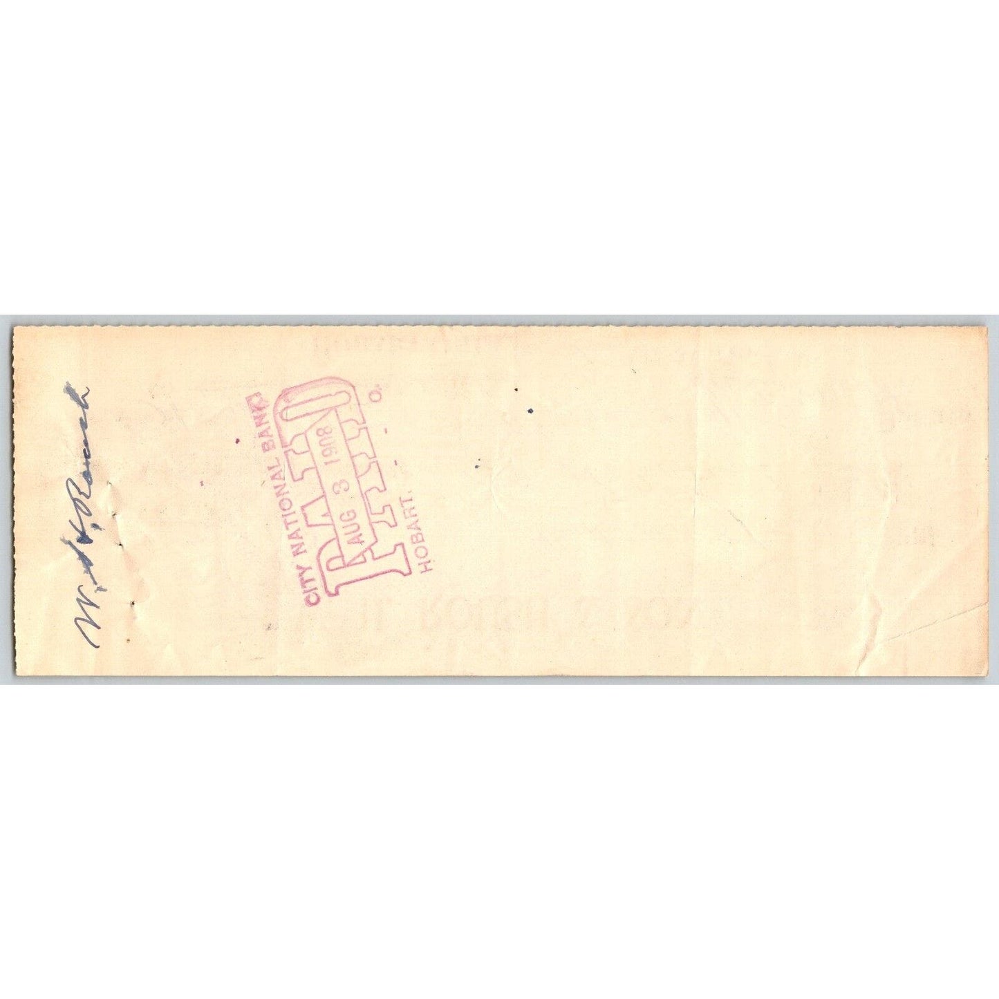 Hobart Oklahoma 1908 W.H. Rouch & Son Bank Check - Scarce