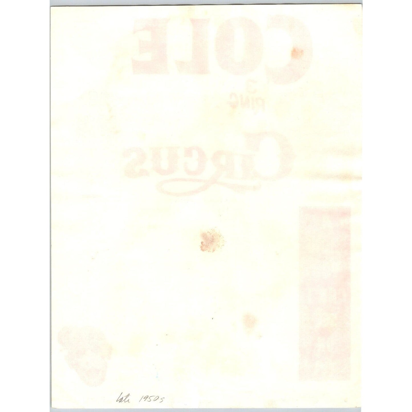 Famous Cole 3 Ring Circus Letterhead "Can't See on TV" c1957-60 Zebra Scarce