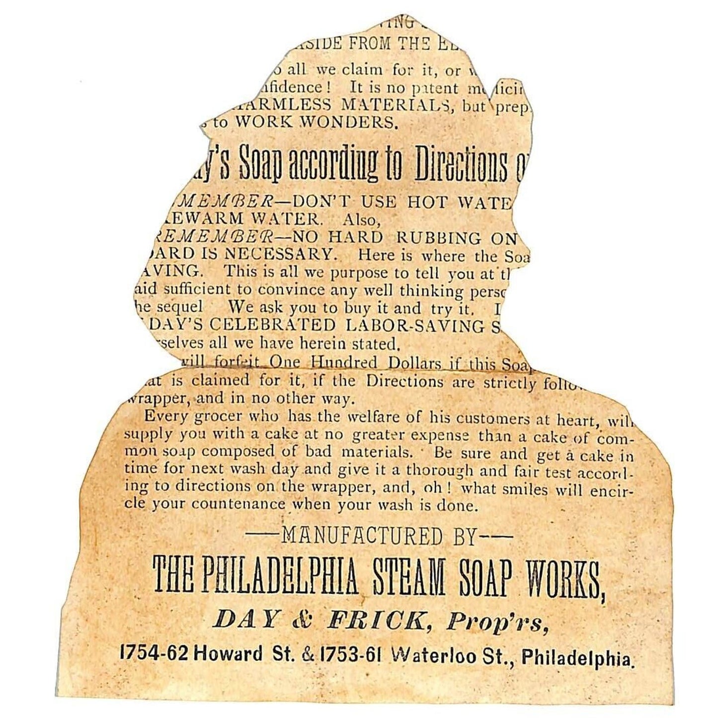 "The Philadelphia Steam Soap Works" Hand Trimmed Victorian Trade Card