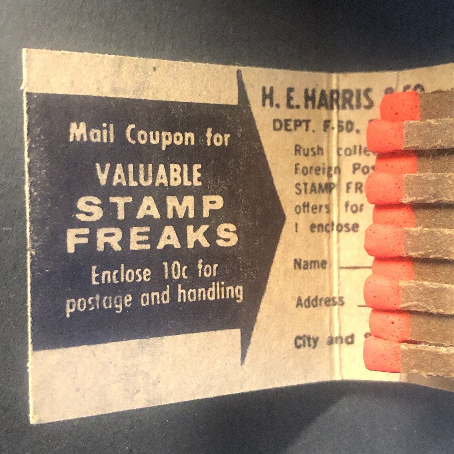 Free Stamp Freaks Mail-In Offer Vintage Full Matchbook c1960's VGC Scarce