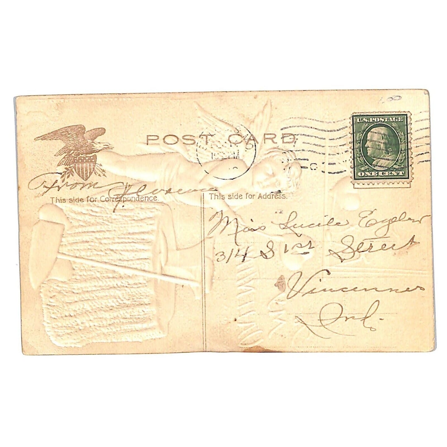 Valentine's Day Postcard "To My Valentine" Embossed w/ Cupid Heart PM c1910