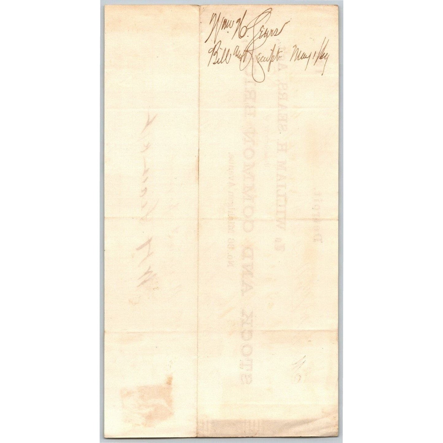 Detroit Letterhead William H. Sears "Stock and Common Brick" 1869 w/ Rev Stamp