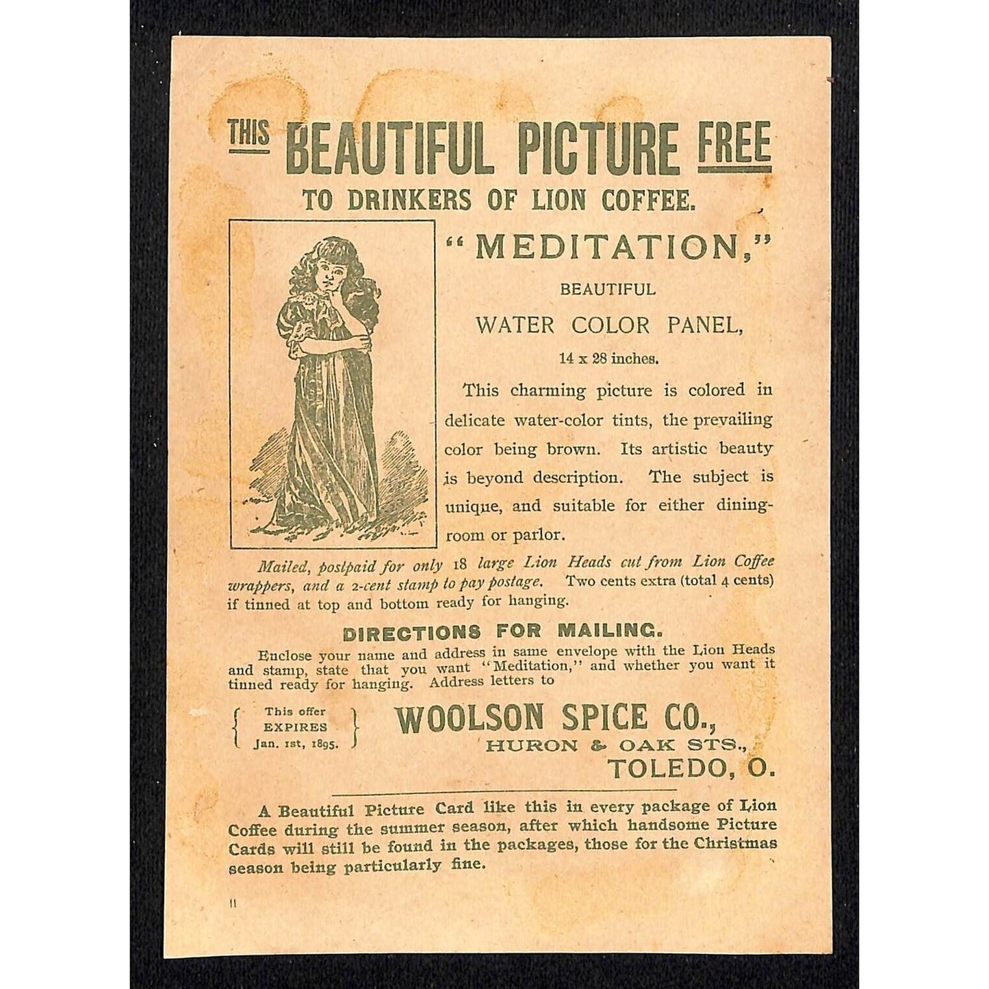 Lion Coffee Large Victorian Trade Card Girl at Water Well Filling Pitcher