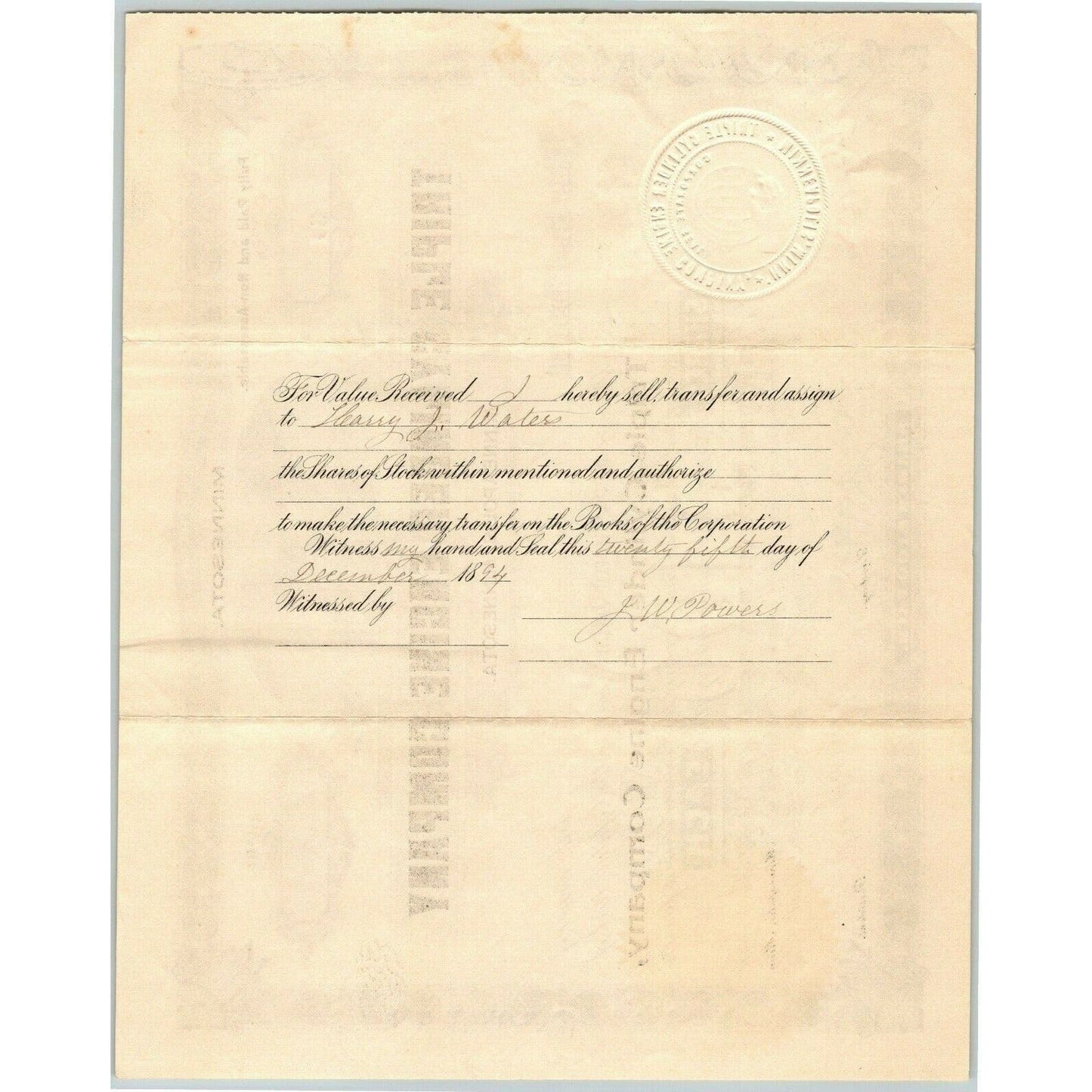 Scarce 1894 Stock Certificate "Triple Cylinder Engine Company" Minneapolis, MN