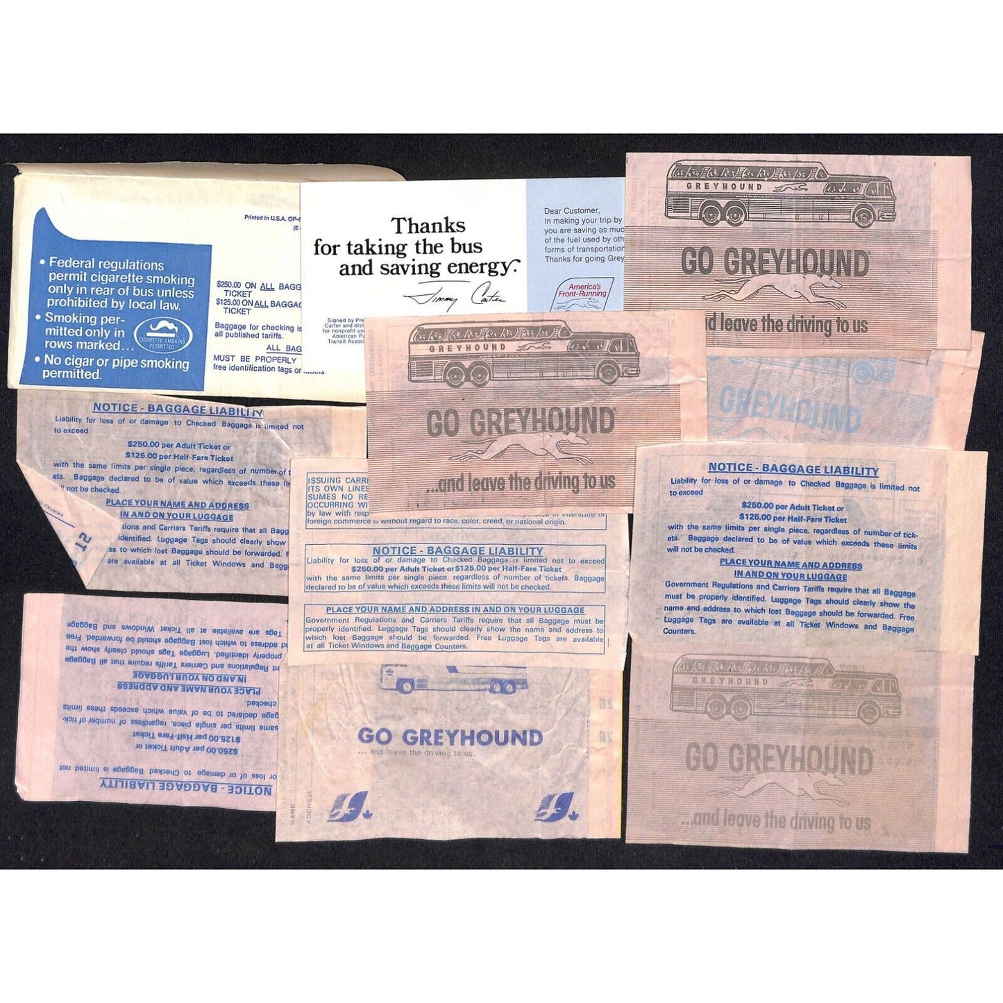 Greyhound Bus Group of 12 Receipts Incl. Env. & 1971 Portland Seattle Schedule