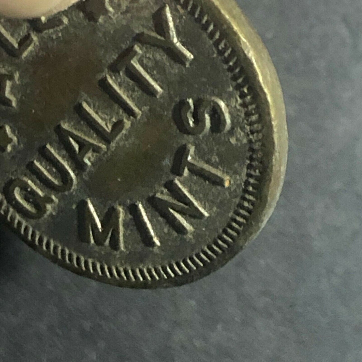 Vintage 21mm Brass "All Quality Mints - G/F 5c Package of Mints" Token
