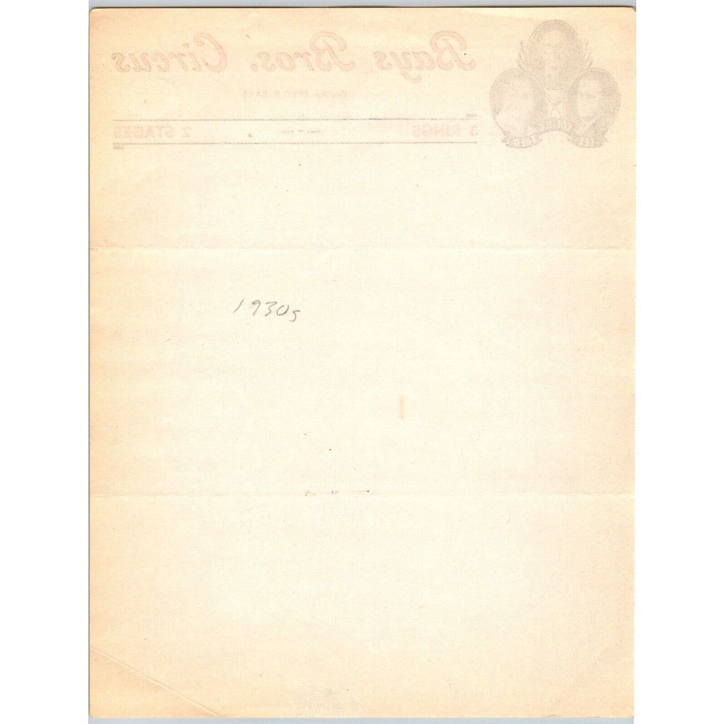 Bays Bros. Circus Letterhead c1935-39 "3 Rings 2 Stages" Scarce