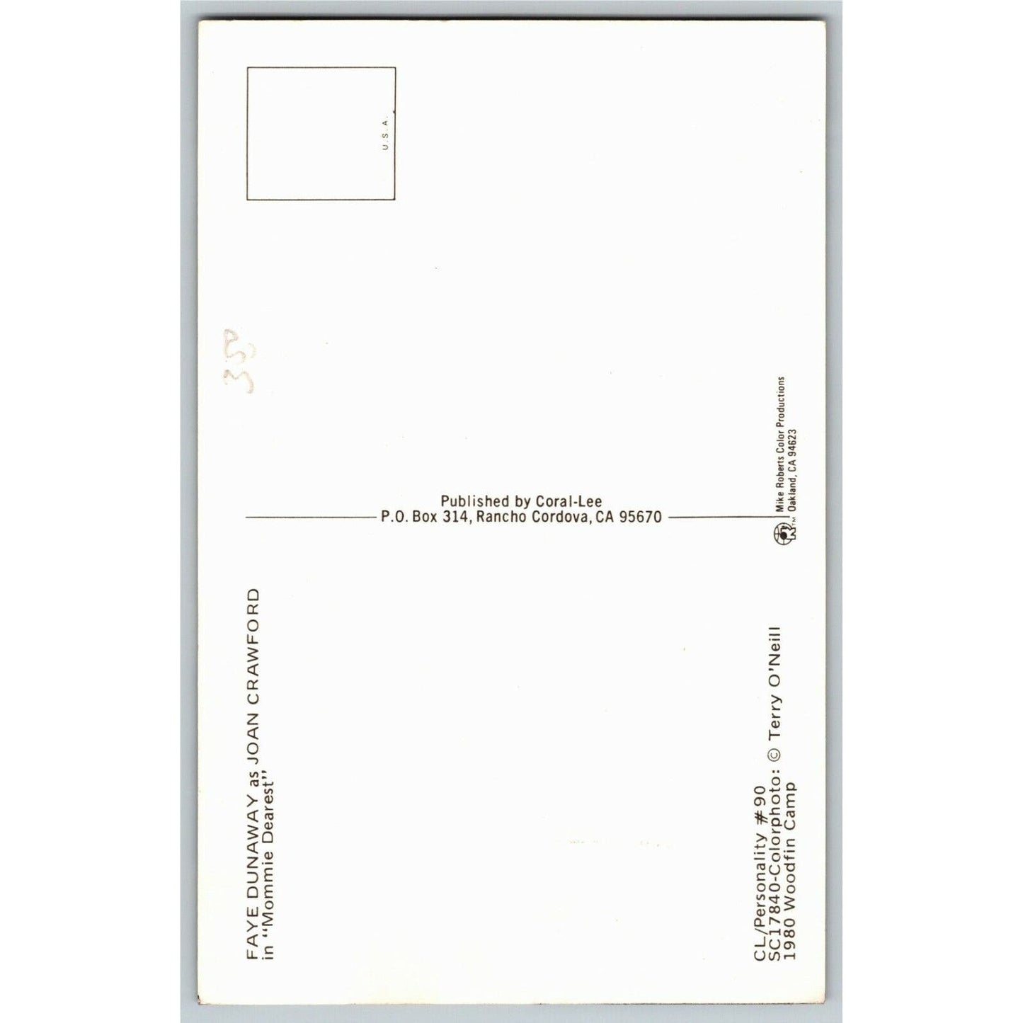 Faye Dunaway "Mommie Dearest" c1980 Postcard - Ken Prag Coll. VGC