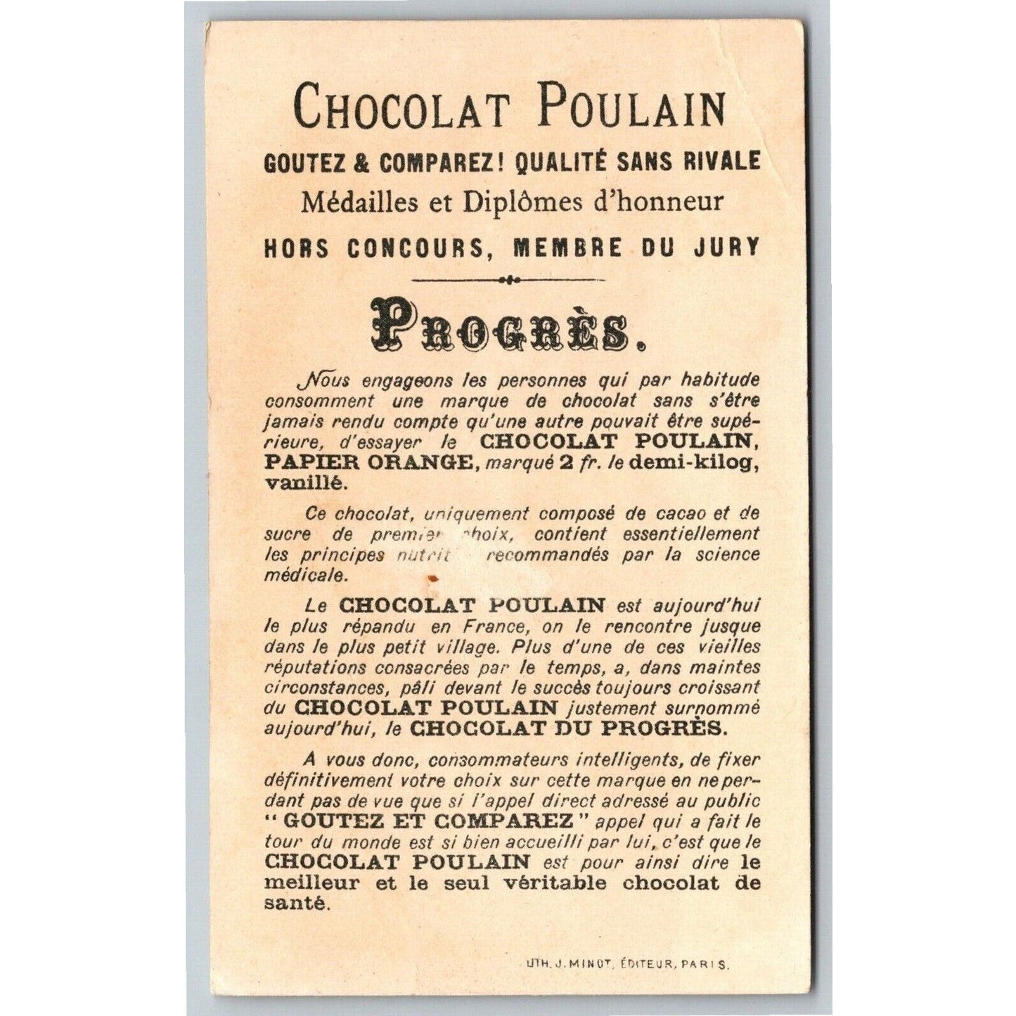 French Victorian Trade Card Chocolat Poulin "Enterrement Du Petit Oiseau"