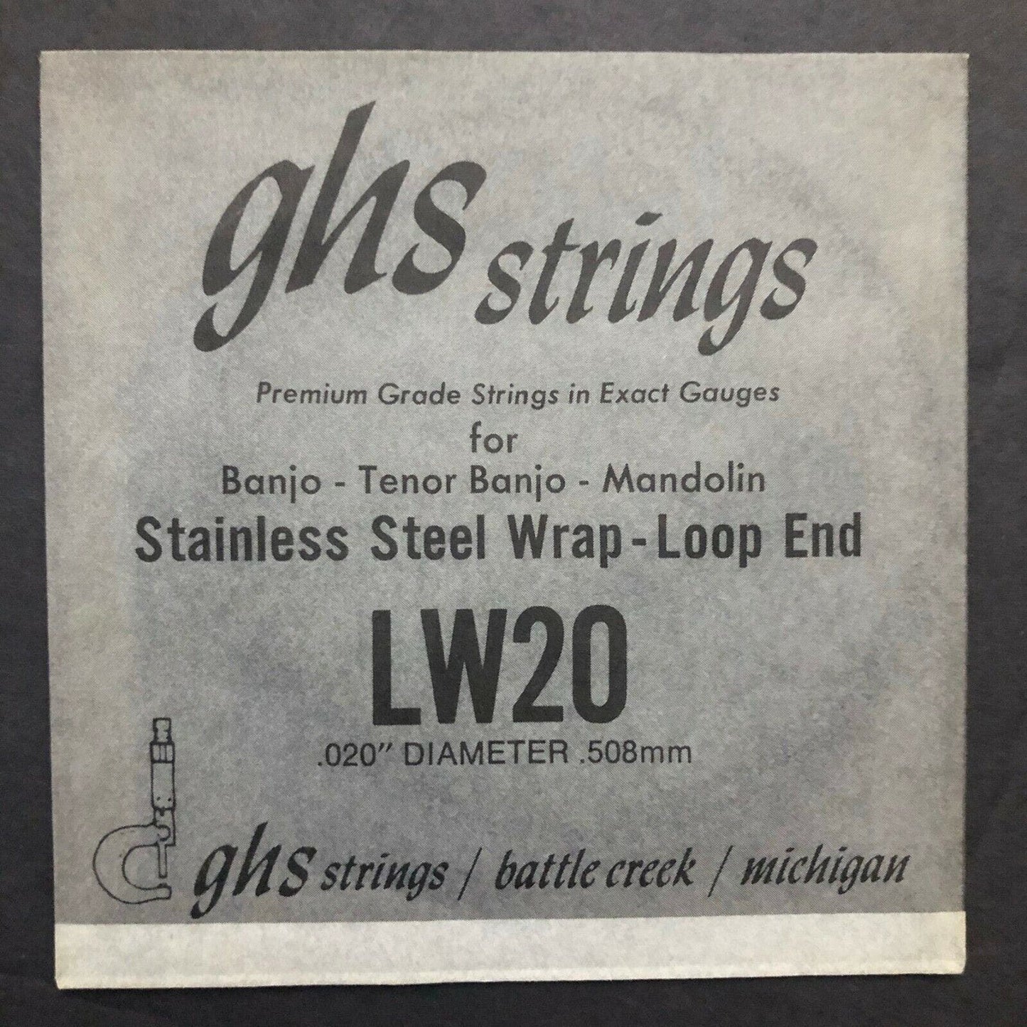 Vintage GHS LW20 Loop End Steel .020 .508mm Tenor Banjo String