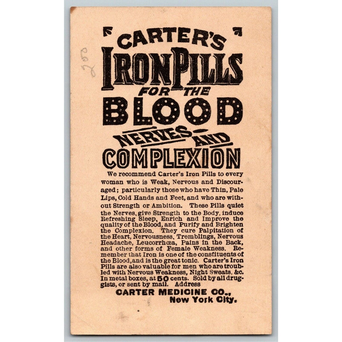 Carter's Iron Pills "For the Blood Nerves" Nature Puzzle Victorian Trade Card