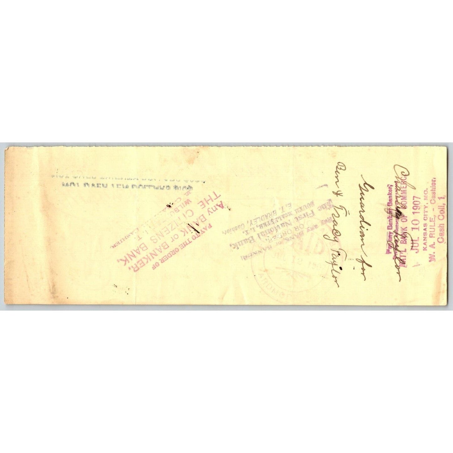 Ardmore, OK 1907 Indian Territory City National Bank Check $12.50 - Scarce