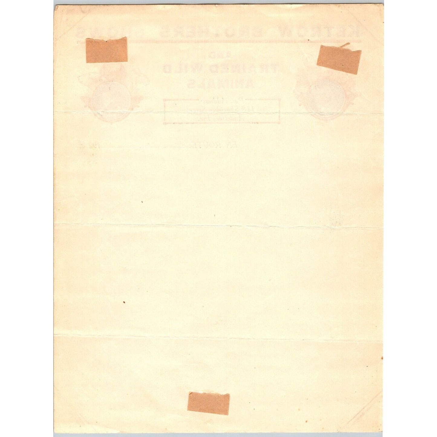 Ketrow Brothers Shows Trained Wild Animals Circus Letterhead c1920's Scarce