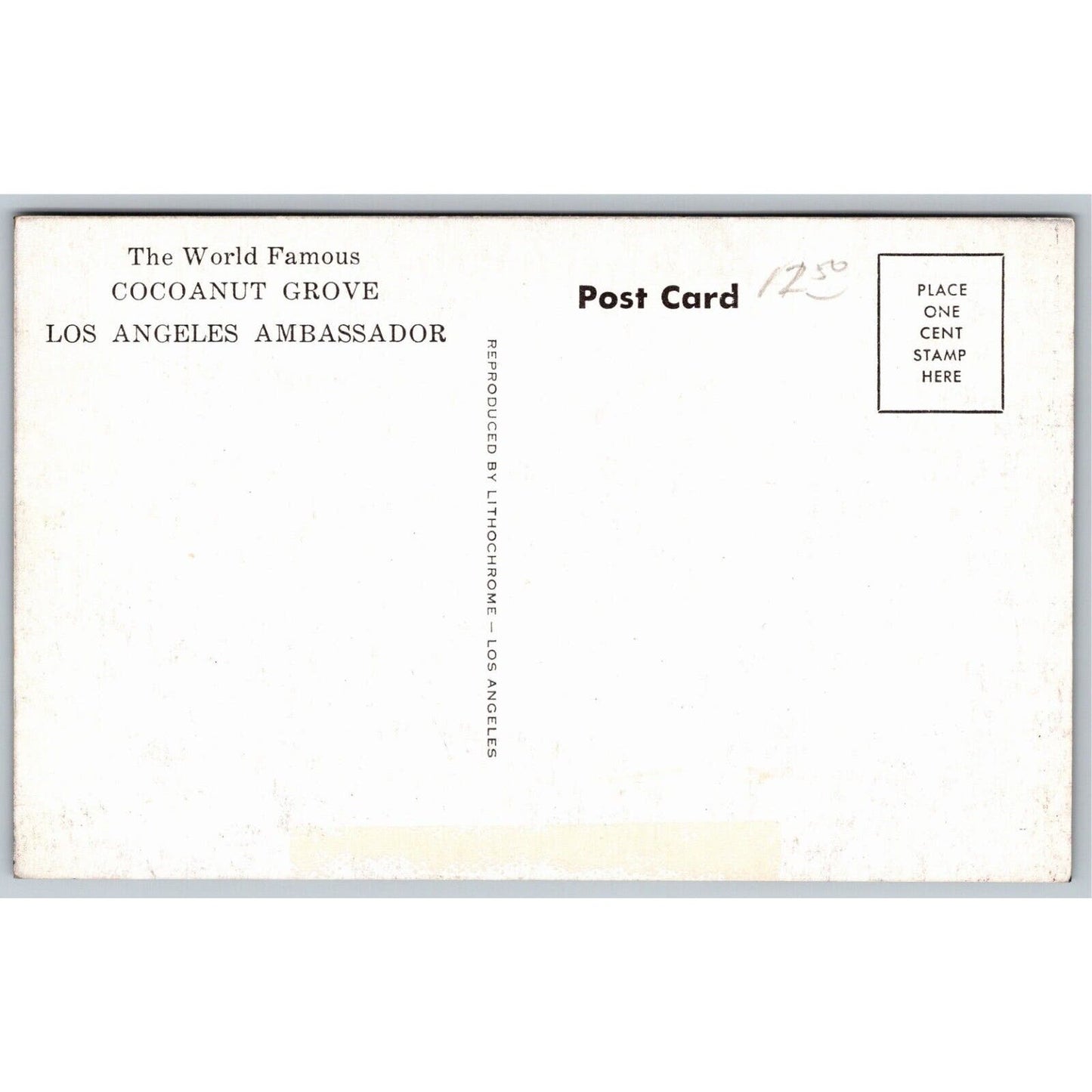 Cocoanut Grove (Night Club) Los Angeles Ambassador (Hotel) Postcard NP c1950's