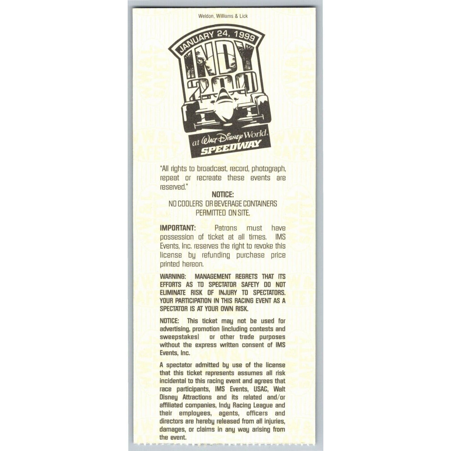 1999 Indy 200 Walt Disney World Speedway Qualifying Ticket Stub - #609
