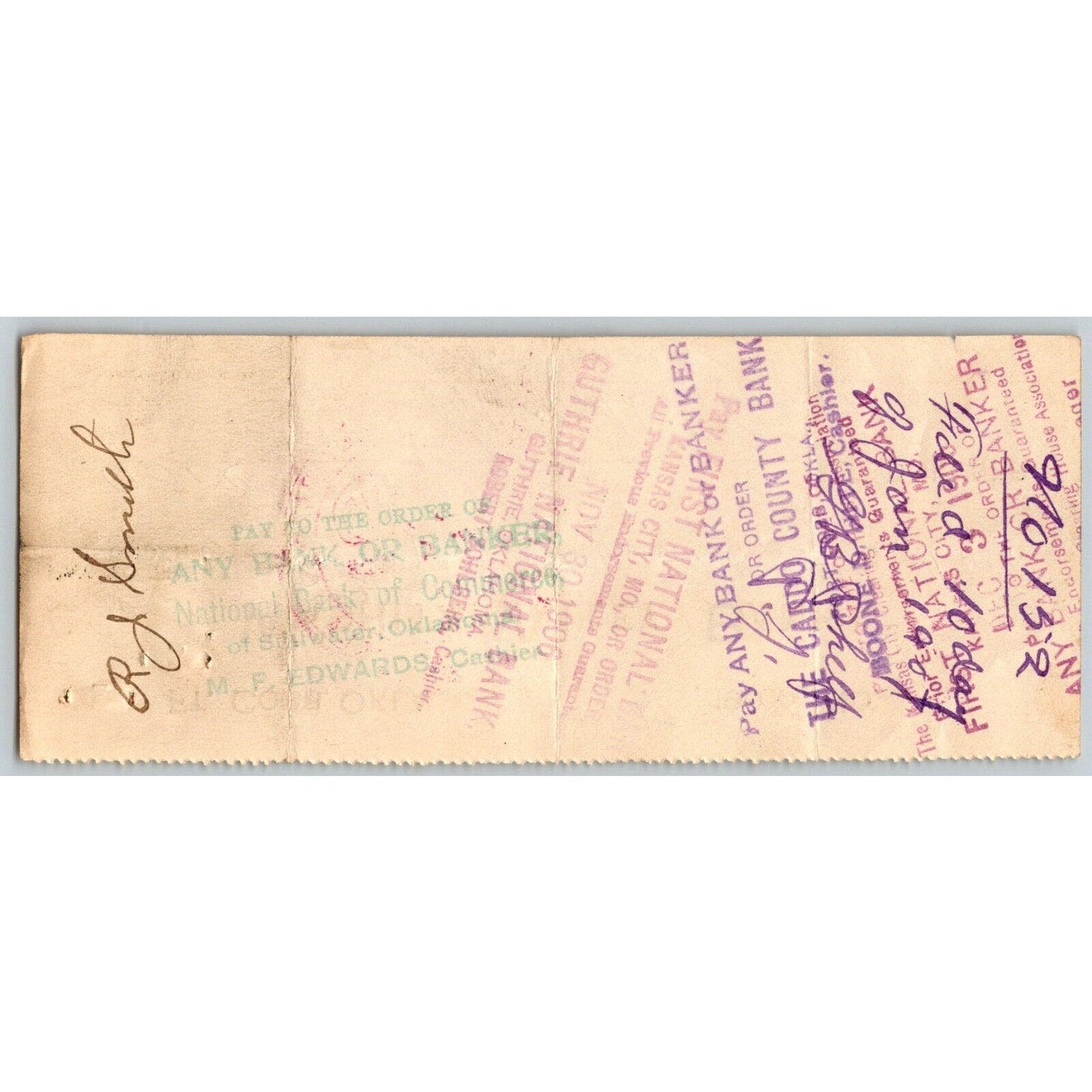 Fort Cobb Territorial Oklahoma 1906 Washita Valley Bank Check Scarce