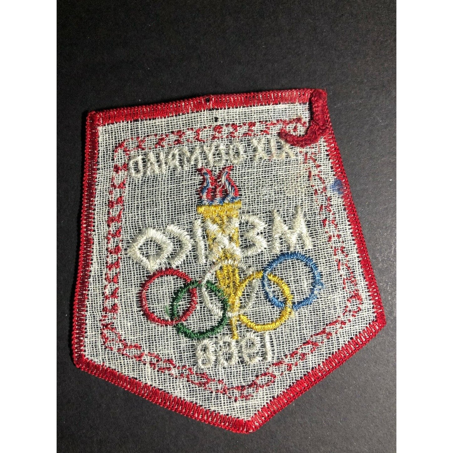 Vintage 1968 XIX Olympiad Mexico Embroidered (Shooting?) Patch Torch Olympics