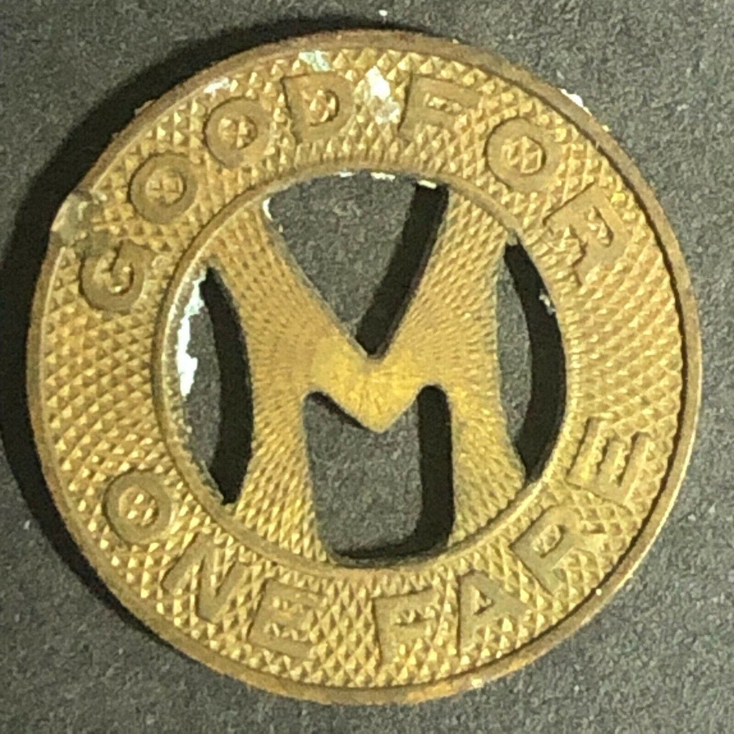 c1946 16mm Midwest Transit Lines G/F One Fare Brass Transit Token Iowa
