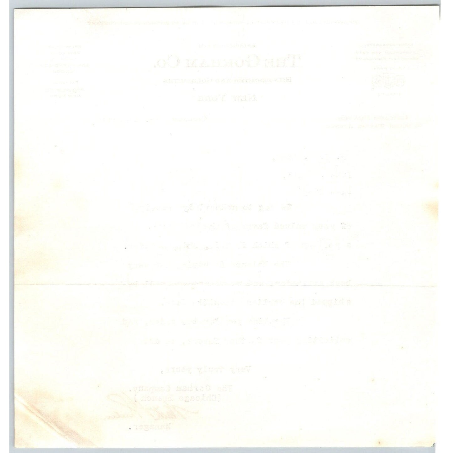 Gorham Co. Silversmiths to "Leys" Jewelers Butte, MT 1919 Letterhead 2nd Payment