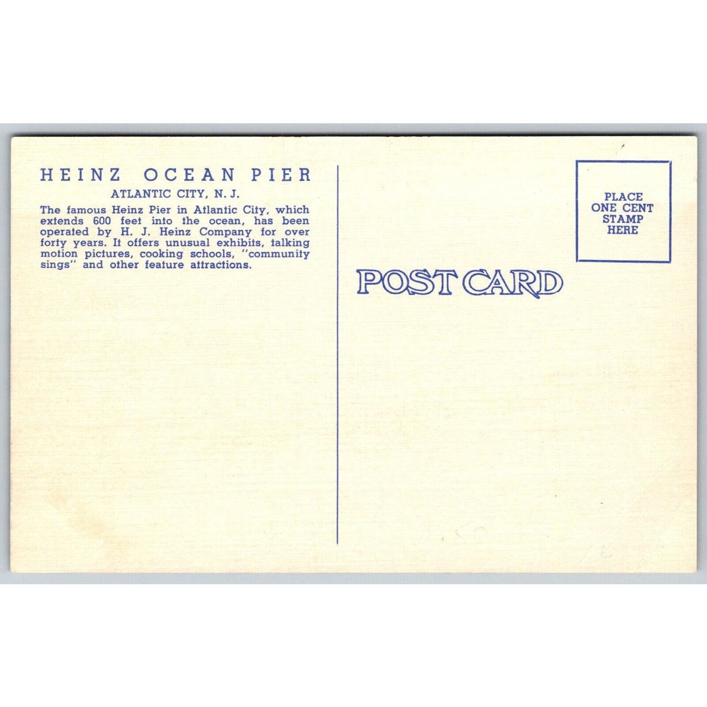 Heinz Ocean Pier Linen Advertising Postcard Beach Bathing UP c1940 VGC