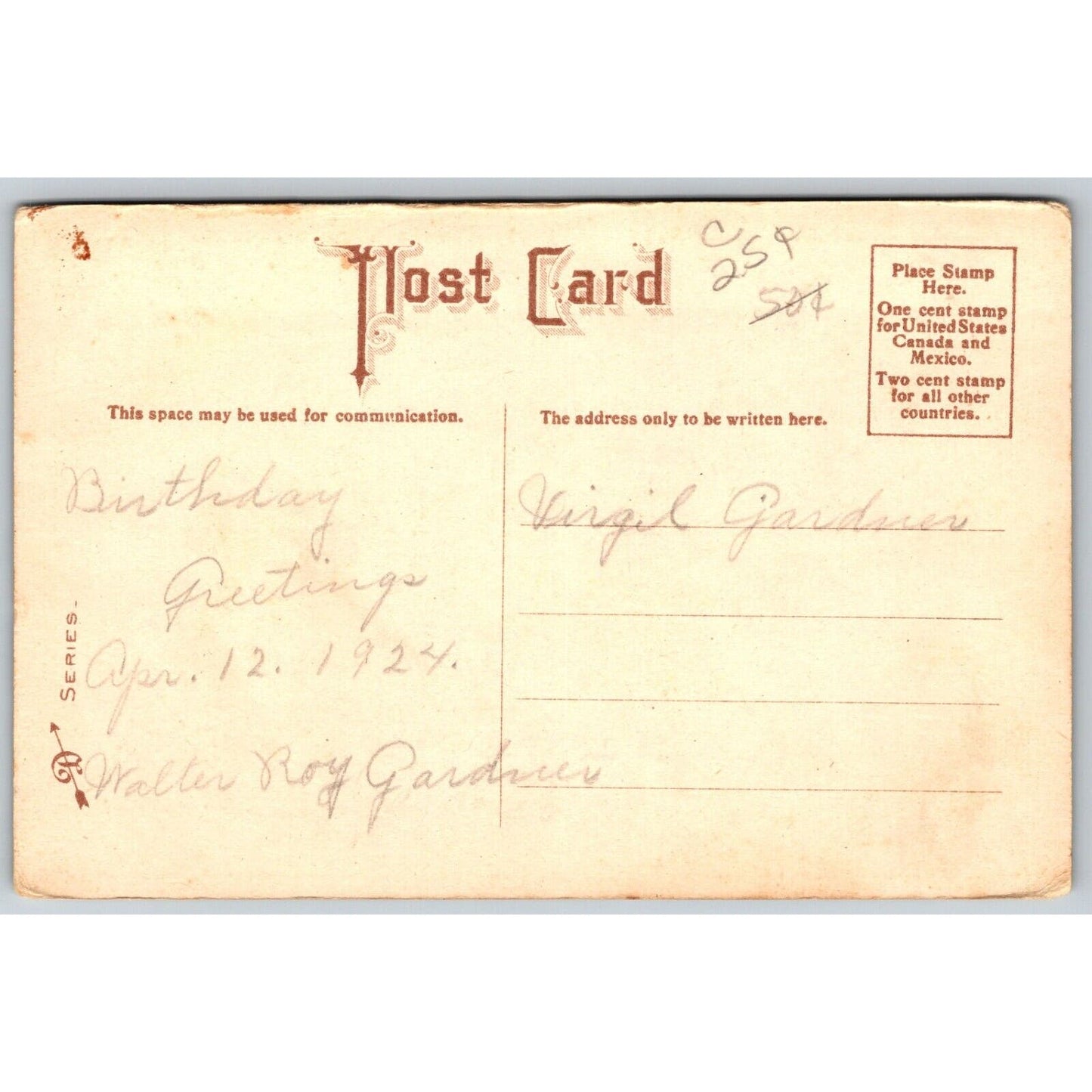 Romantic Postcard "Greatest Men of Action..." Gold Ink c1924