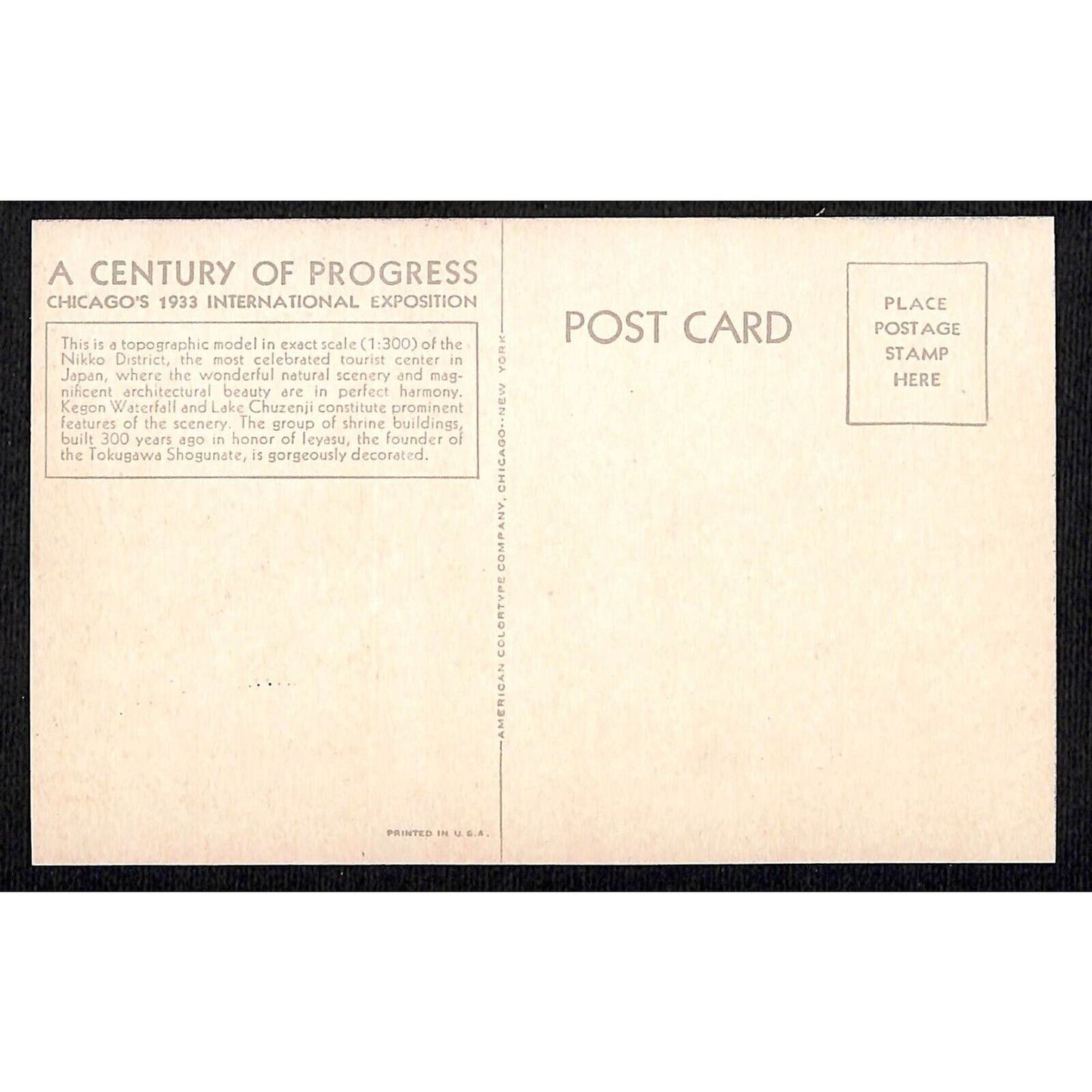 Japanese Pavilion Postcard - Nikko District Model 1933 Chicago World's Fair VGC