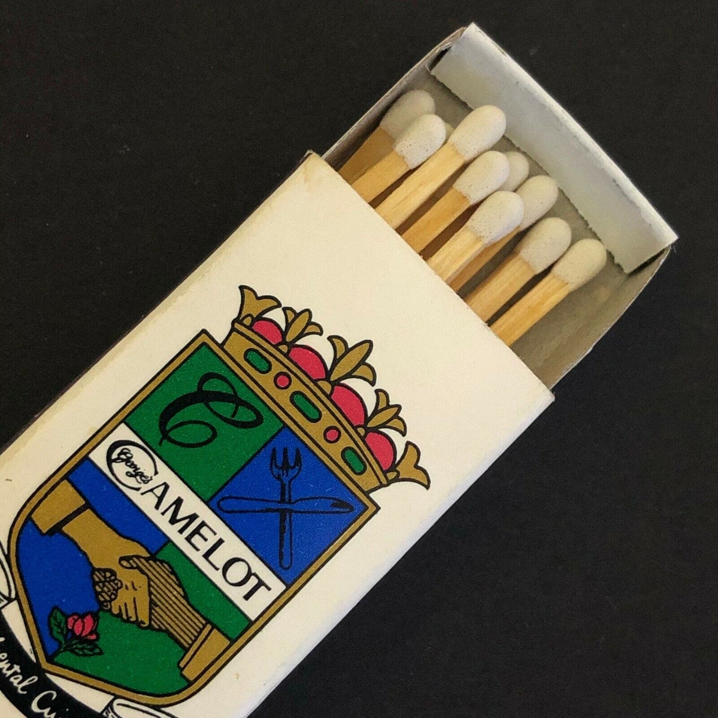 c1960's-70's Wooden Matchbox Matchbook "George's Camelot" Newport Beach, CA