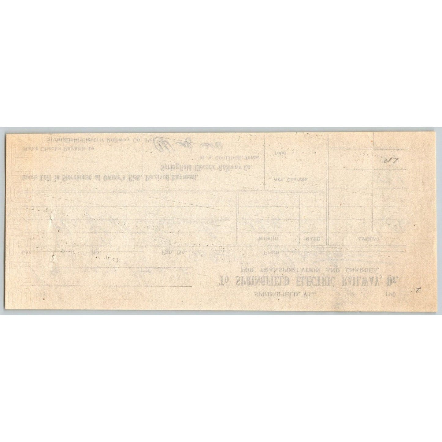 Springfield Electric Railway Co. Springfield, VT 1906 Freight Receipt VGC